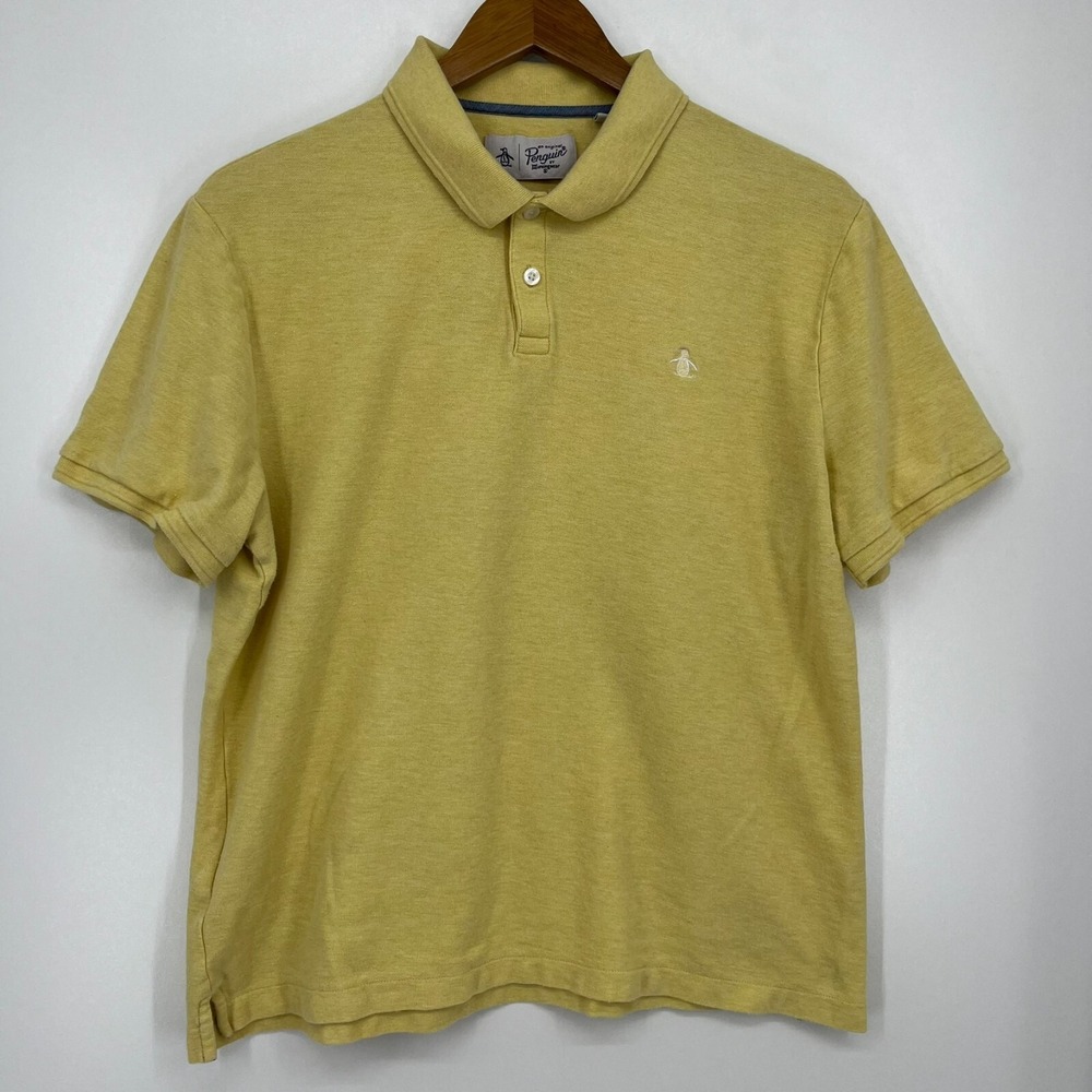 Original Penguin Munsingwear Mens Large Yellow Heathered Cotton Polo Shirt